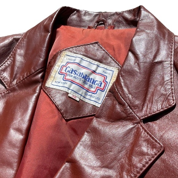 Vintage 70s Casablanca Unisex Cognac Brown Real Leather Jacket Mens Size 38 - Picture 8 of 9